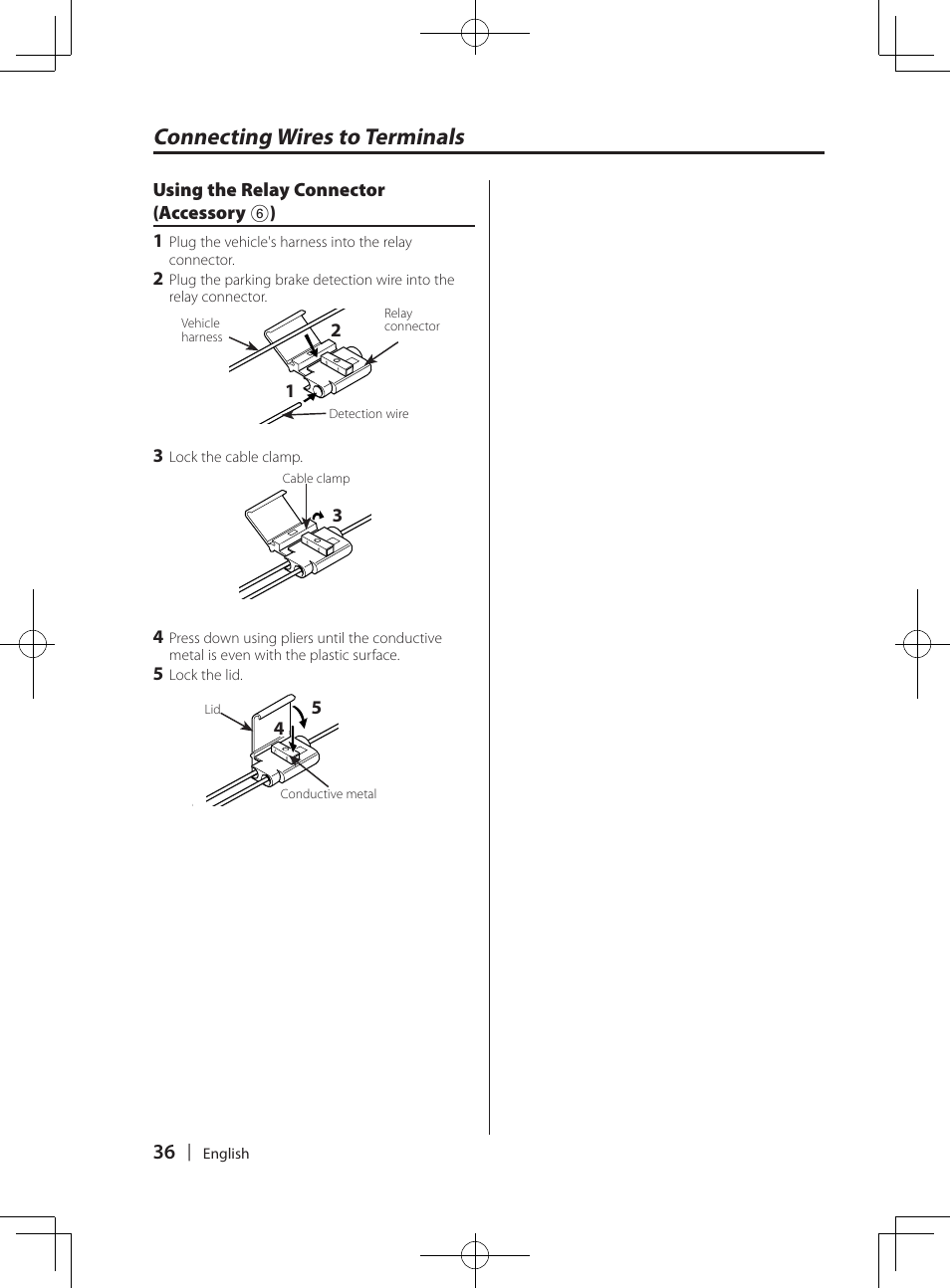 Connecting wires to terminals | Kenwood KDV-MP765 User Manual | Page 36 / 42