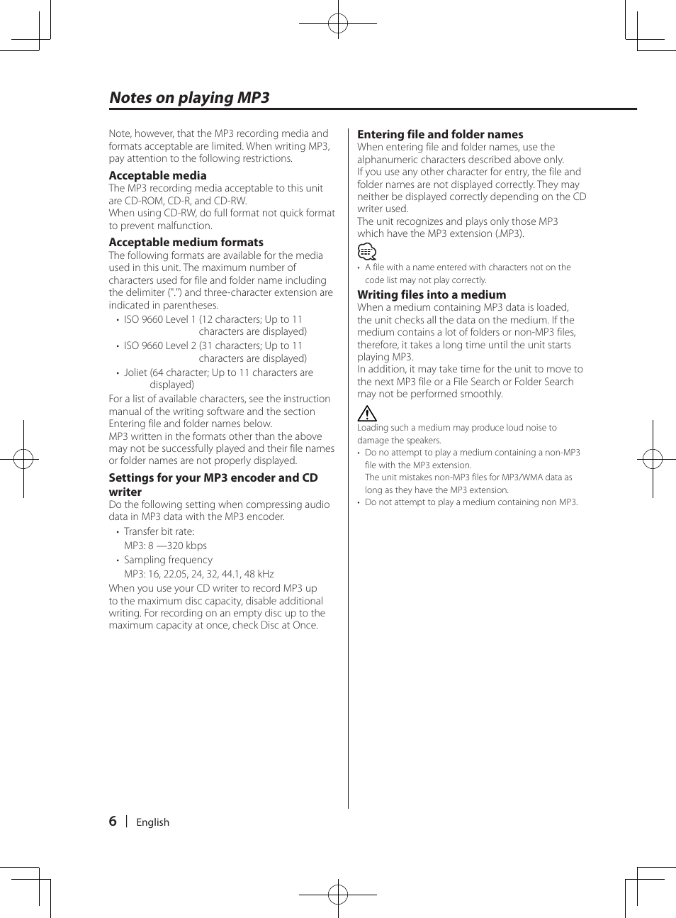 Notes on playing mp3 | Kenwood KDV-MP765 User Manual | Page 6 / 42