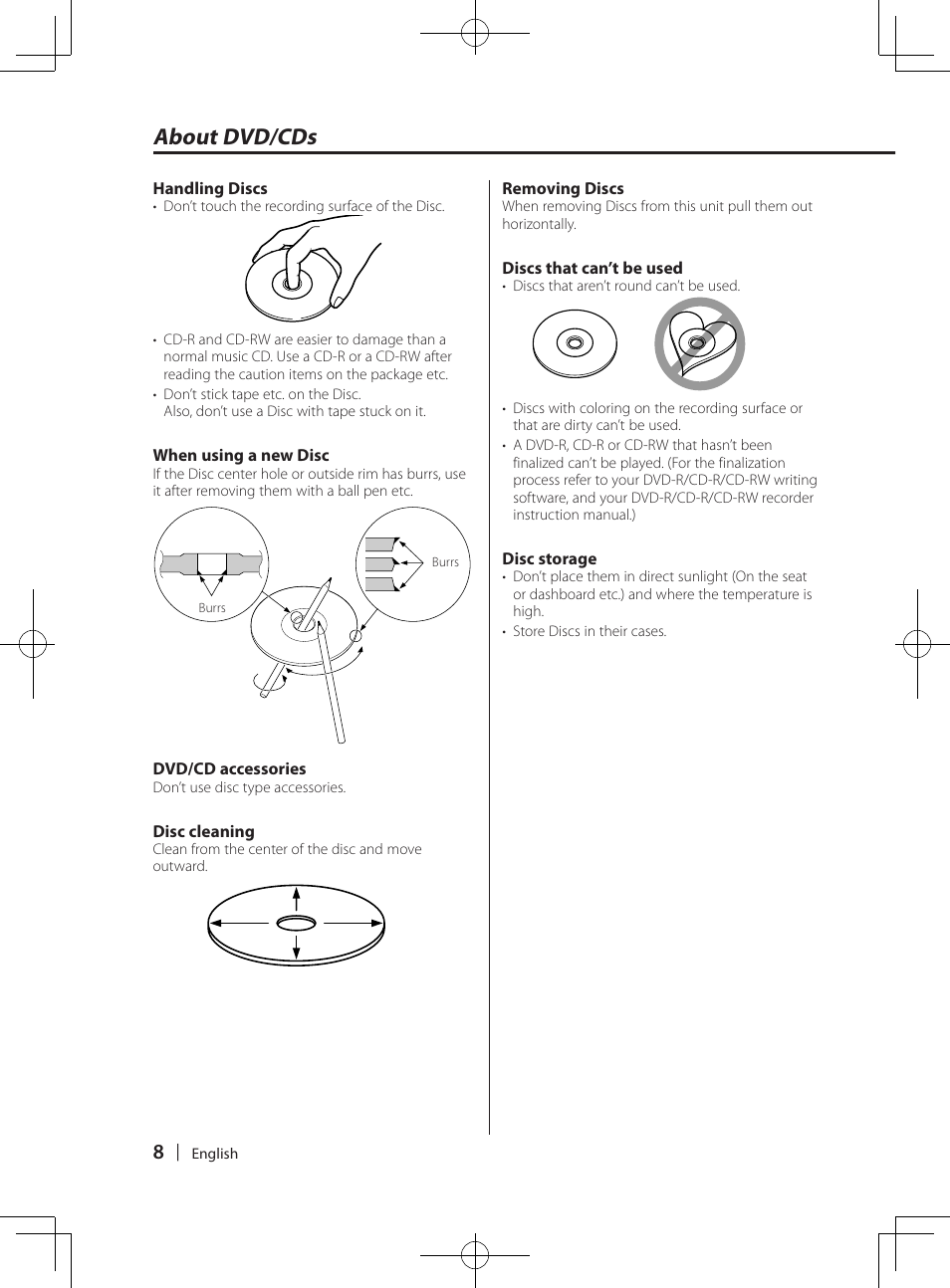 About dvd/cds | Kenwood KDV-MP765 User Manual | Page 8 / 42