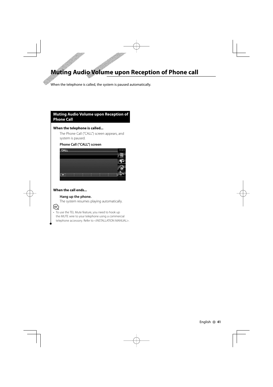 Muting audio volume upon reception of phone call | Kenwood DNX5120 User Manual | Page 41 / 100