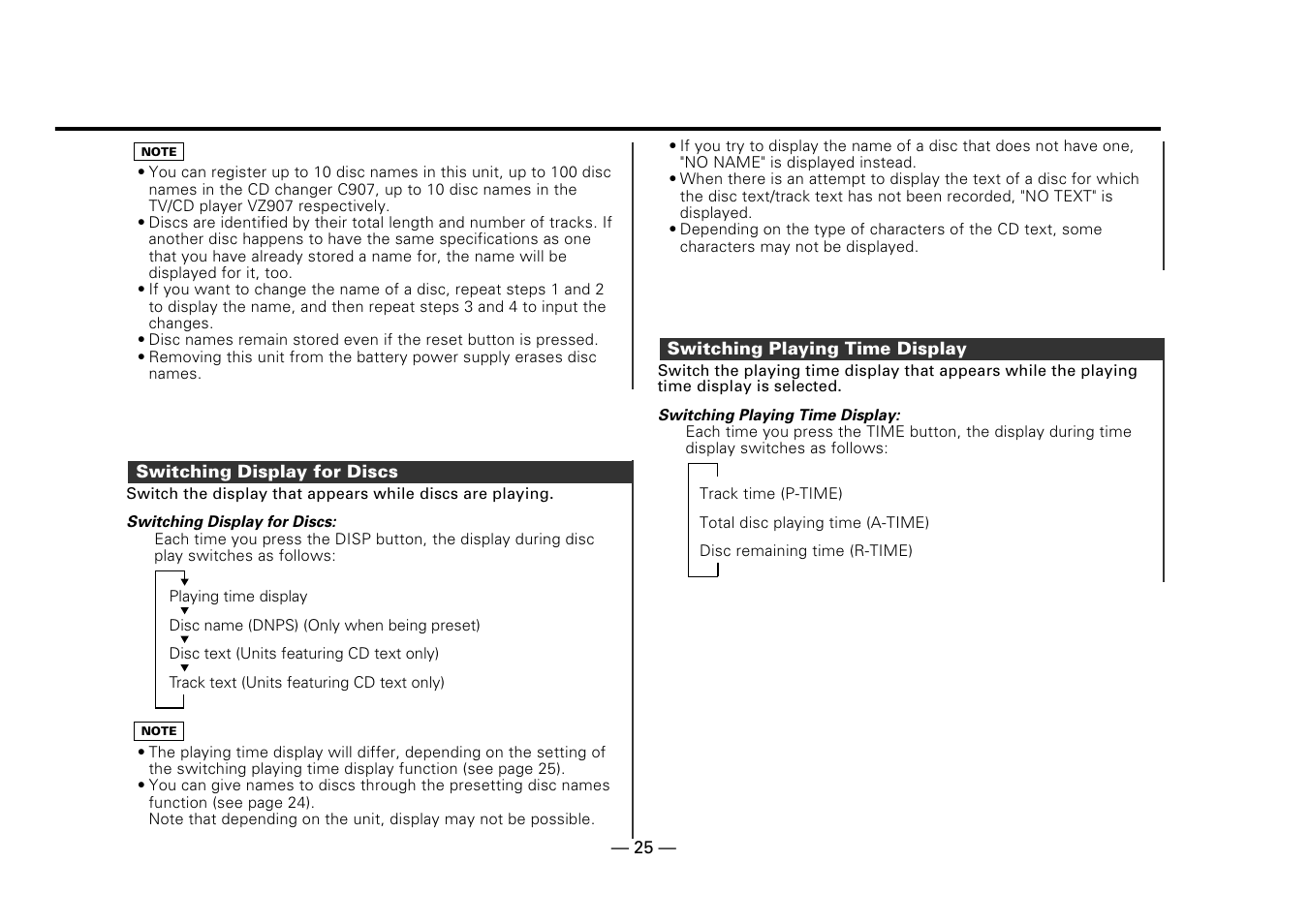 Switching display for discs, Switching playing time display | Kenwood Z919 User Manual | Page 25 / 49