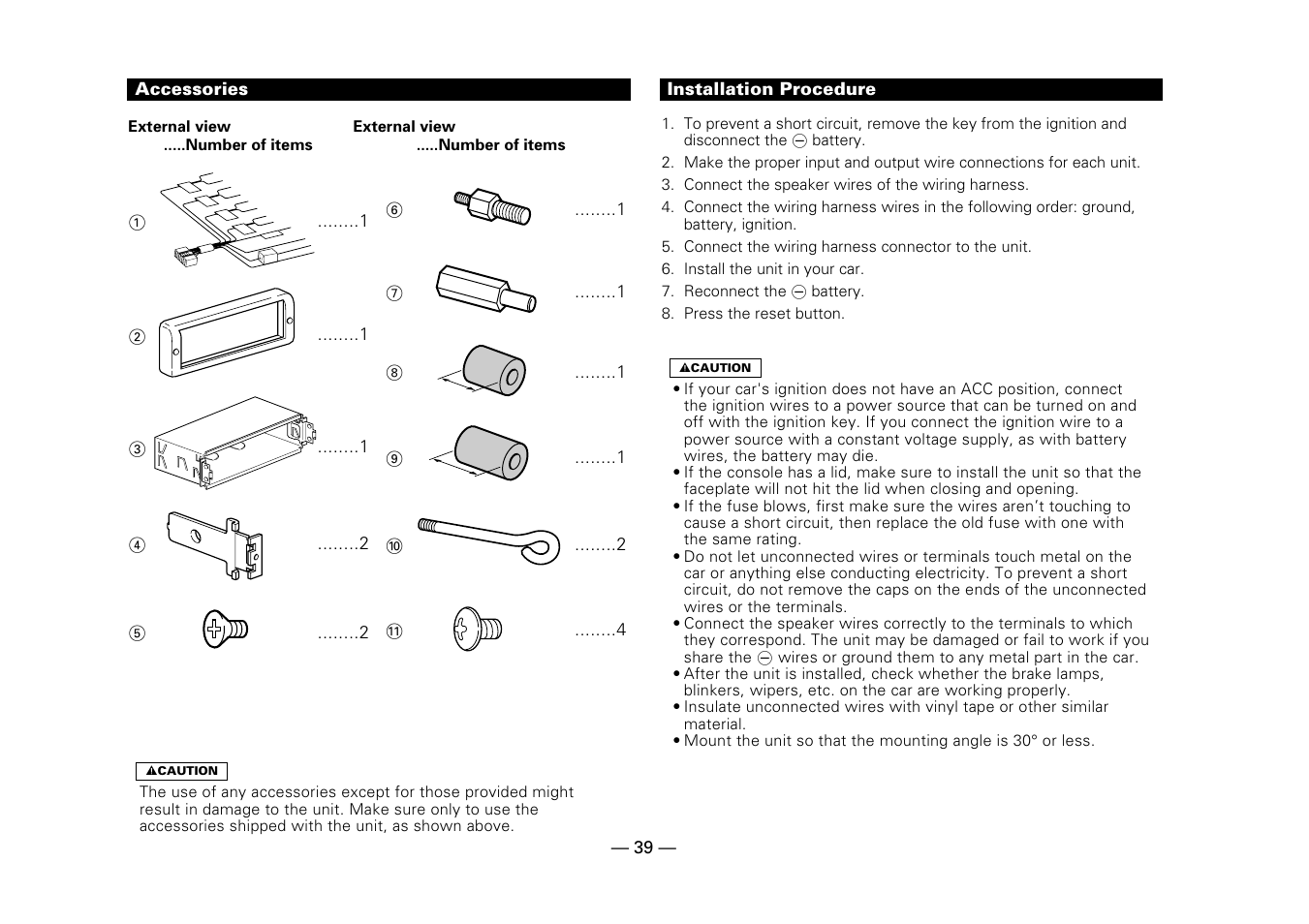 Accessories, Installation procedure | Kenwood Z919 User Manual | Page 39 / 49