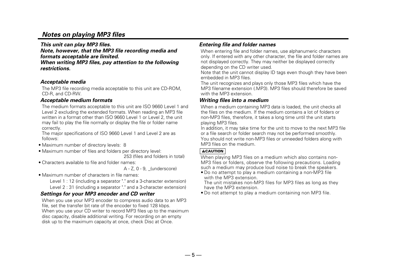 Notes on playing mp3 files | Kenwood Z919 User Manual | Page 5 / 49