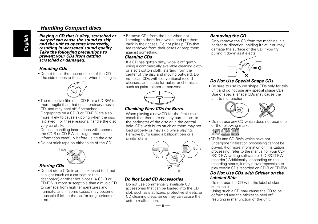 Handling compact discs | Kenwood Z919 User Manual | Page 8 / 49