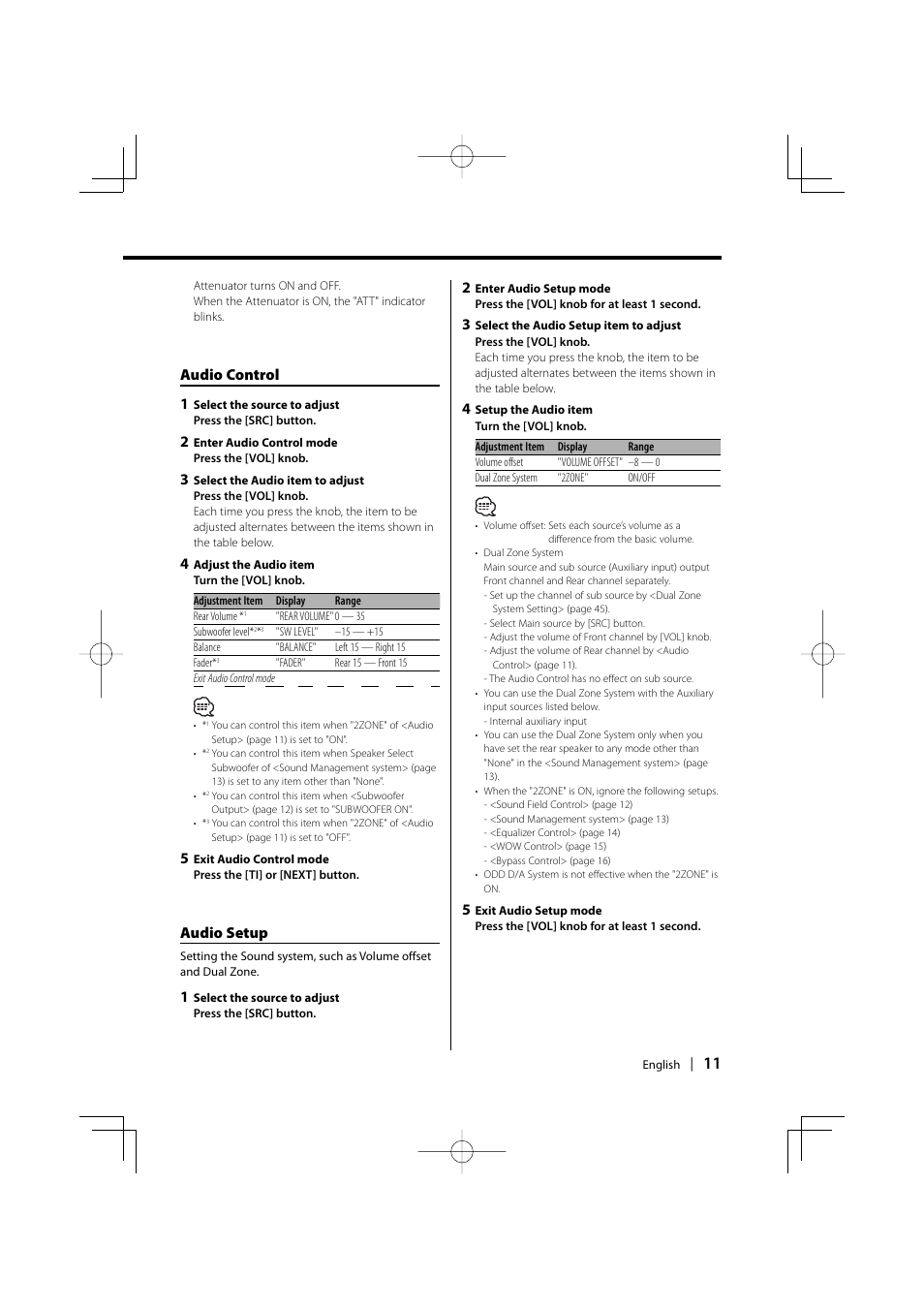 Audio control 1, Audio setup | Kenwood KDC-PSW9531 User Manual | Page 11 / 64