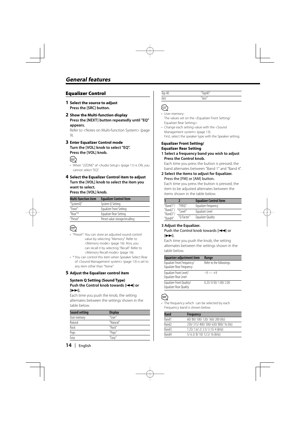 General features, Equalizer control 1 | Kenwood KDC-PSW9531 User Manual | Page 14 / 64