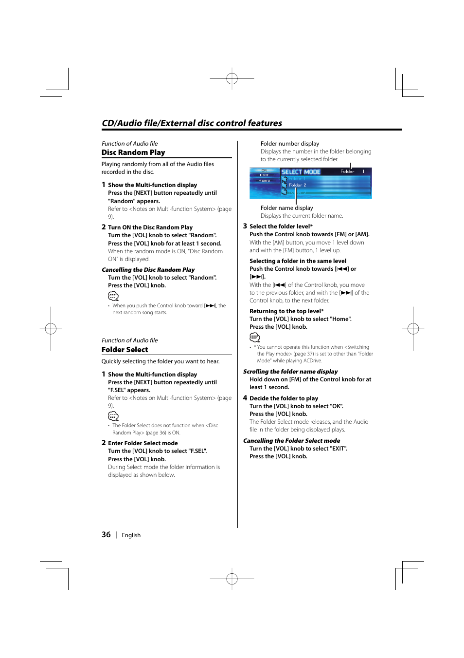 Cd/audio file/external disc control features | Kenwood KDC-PSW9531 User Manual | Page 36 / 64