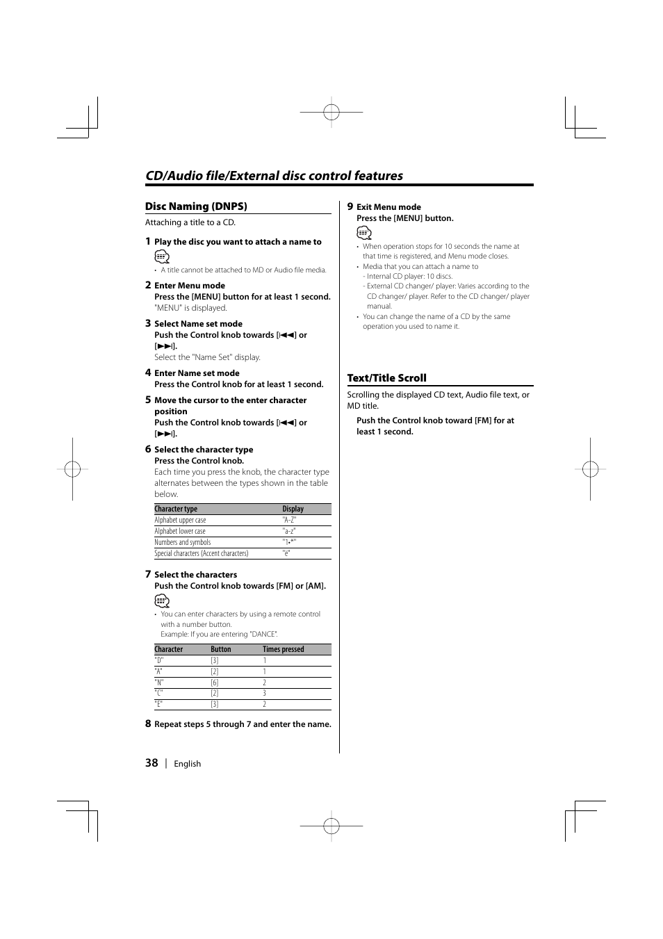 Cd/audio file/external disc control features | Kenwood KDC-PSW9531 User Manual | Page 38 / 64