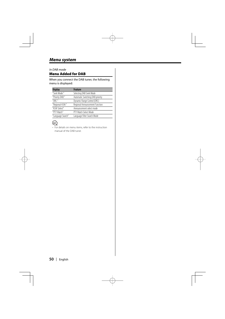 Menu system | Kenwood KDC-PSW9531 User Manual | Page 50 / 64