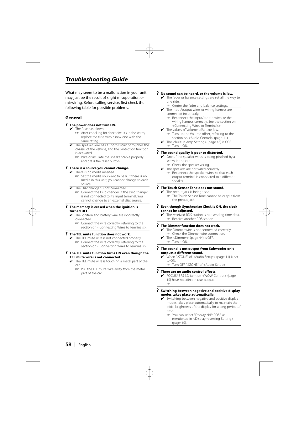 Troubleshooting guide | Kenwood KDC-PSW9531 User Manual | Page 58 / 64