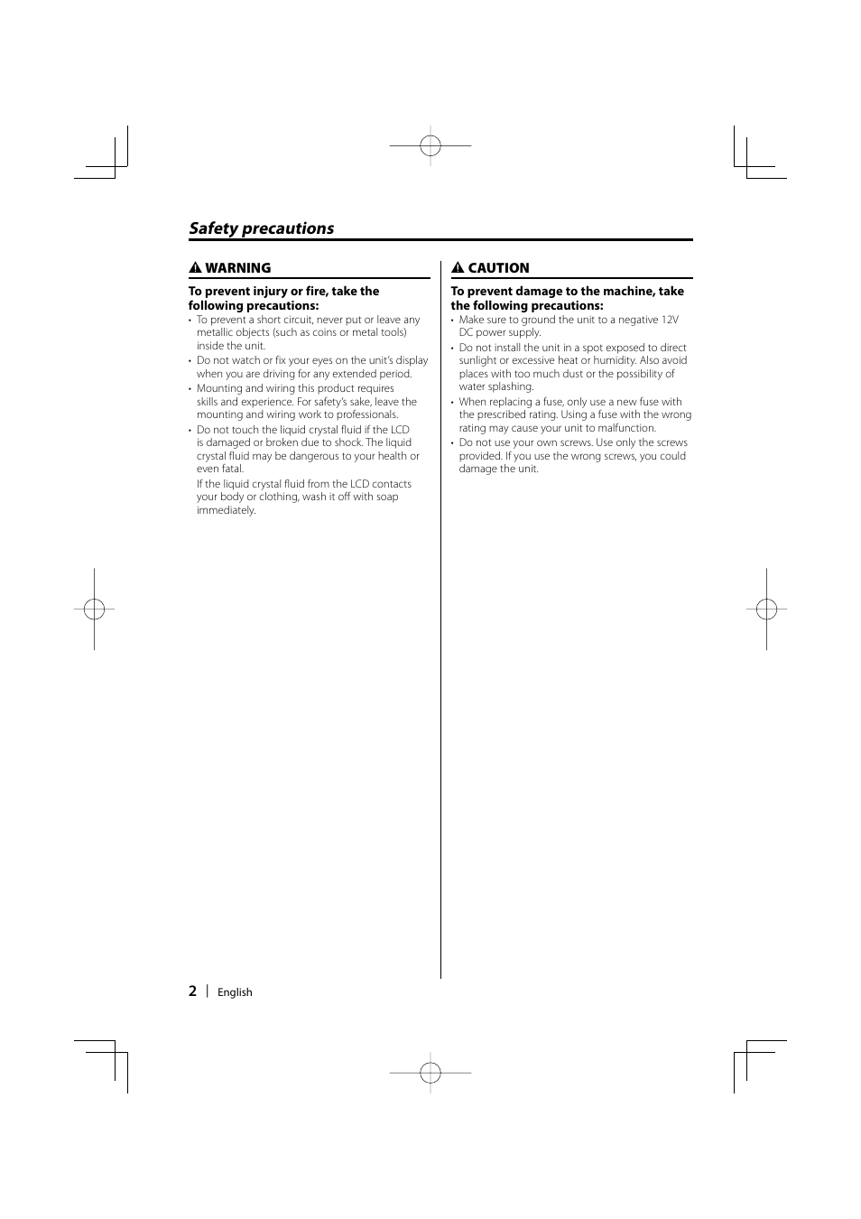 Safety precautions | Kenwood LZ-702IR User Manual | Page 2 / 96