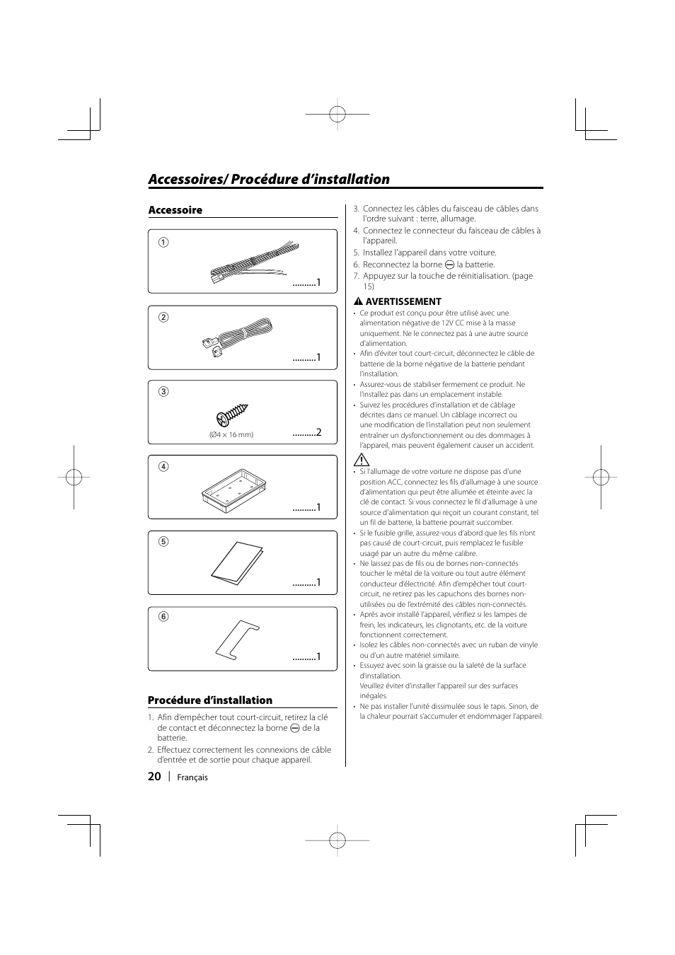 Accessoires/ procédure d’installation | Kenwood LZ-702IR User Manual | Page 20 / 96