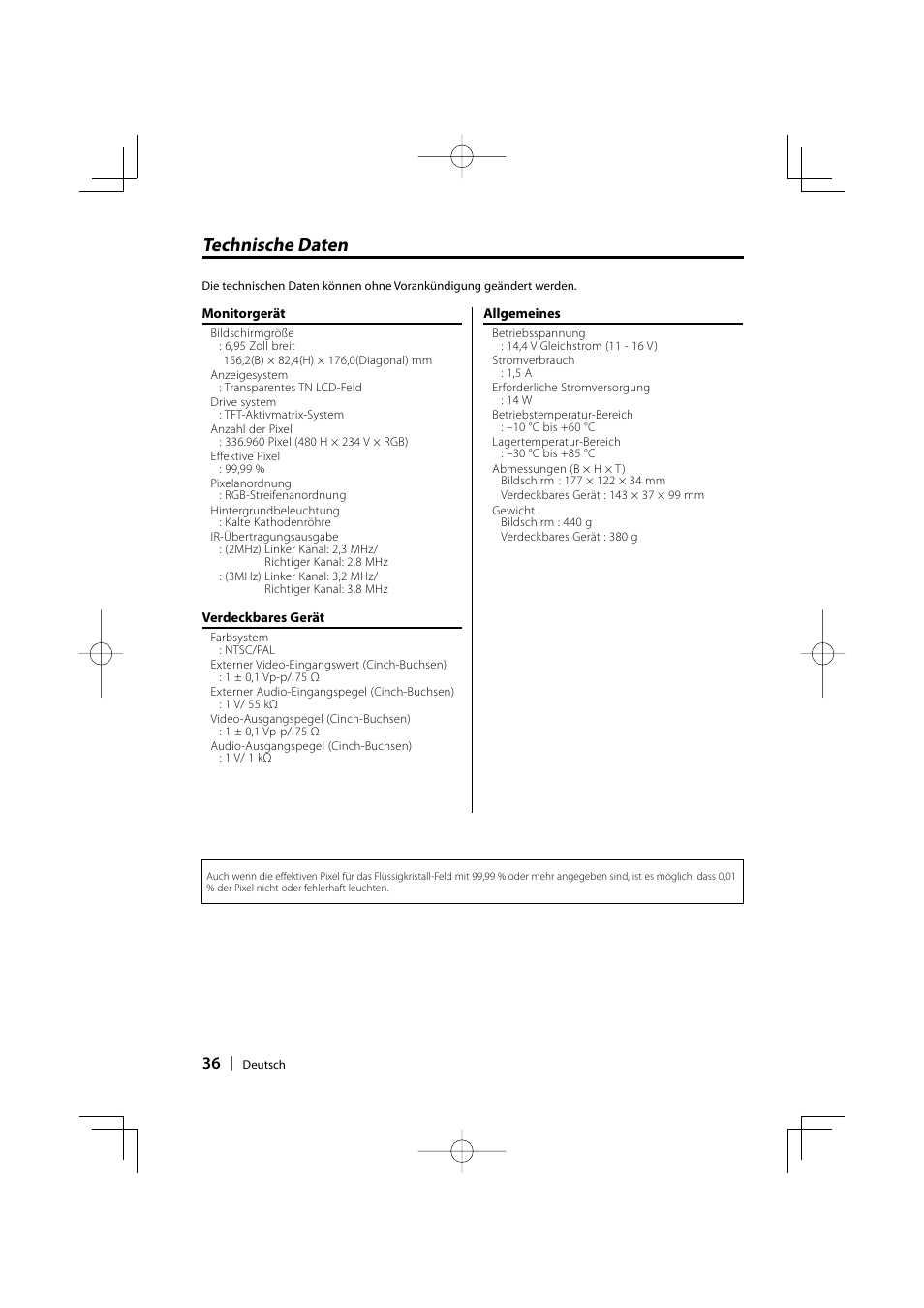 Technische daten | Kenwood LZ-702IR User Manual | Page 36 / 96