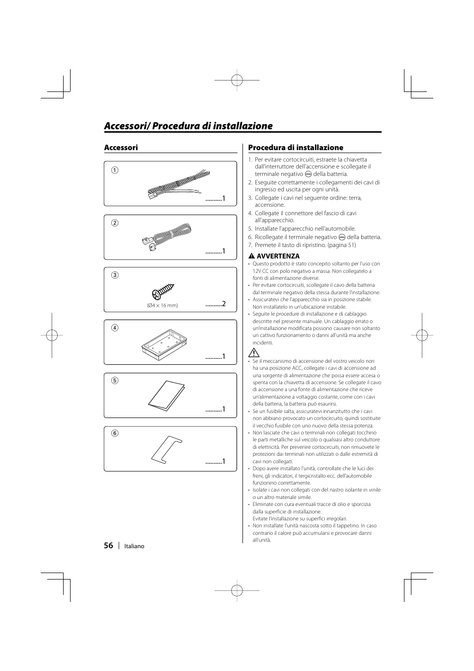 Accessori/ procedura di installazione | Kenwood LZ-702IR User Manual | Page 56 / 96