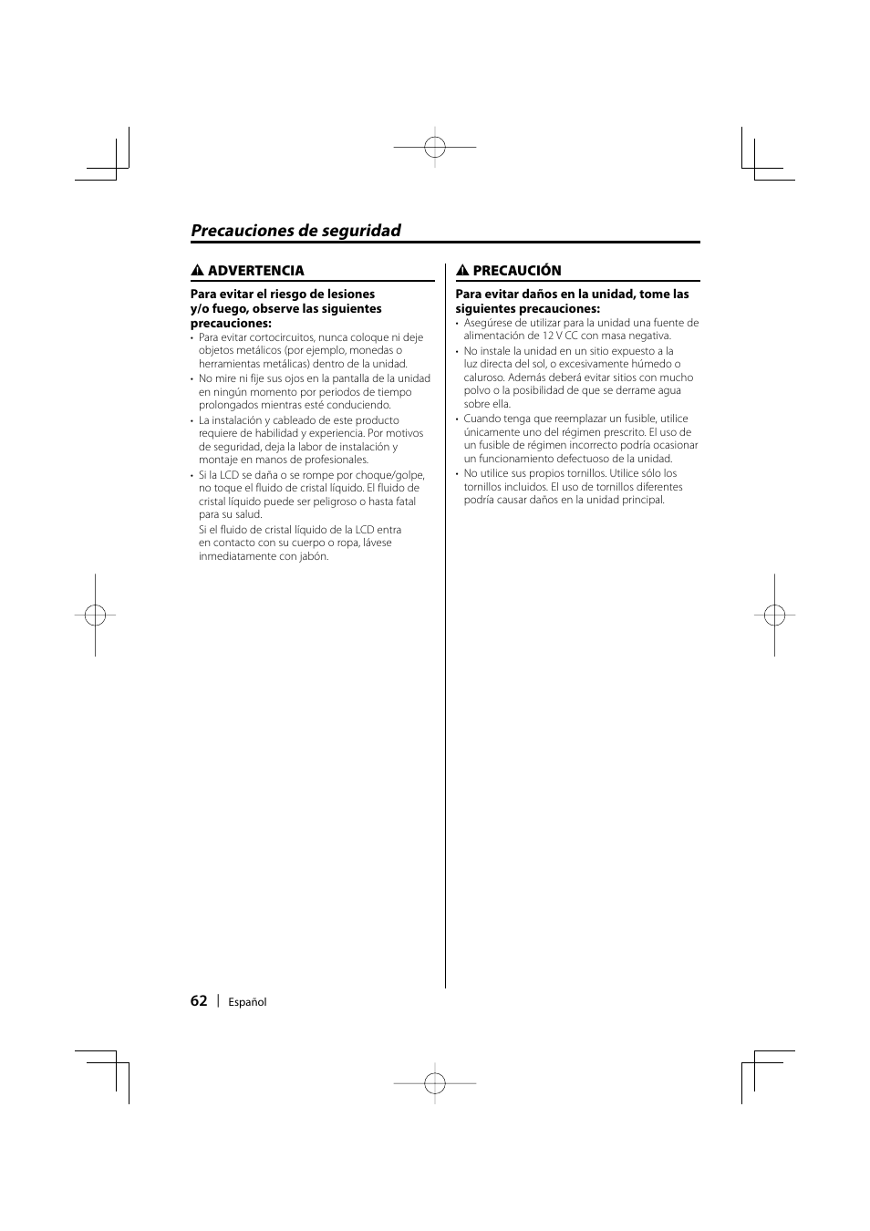 Precauciones de seguridad | Kenwood LZ-702IR User Manual | Page 62 / 96