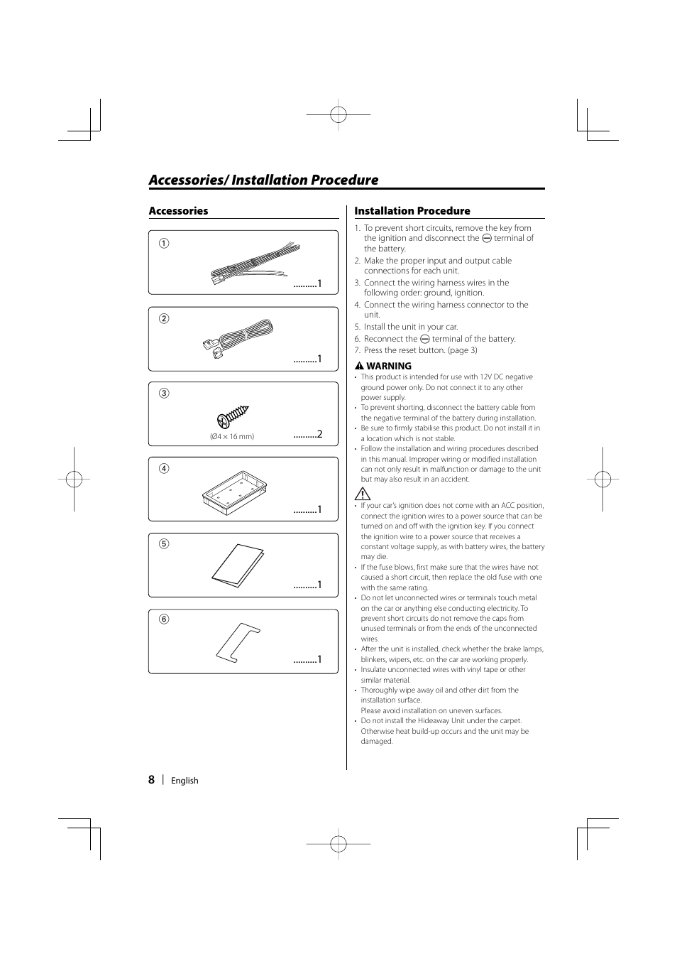 Accessories/ installation procedure | Kenwood LZ-702IR User Manual | Page 8 / 96