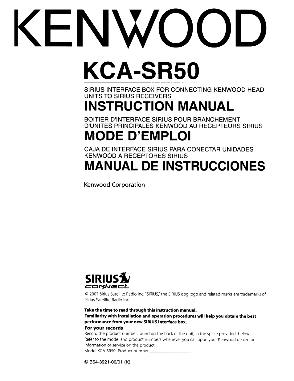 Kenwood KCA-SR50 User Manual | 12 pages