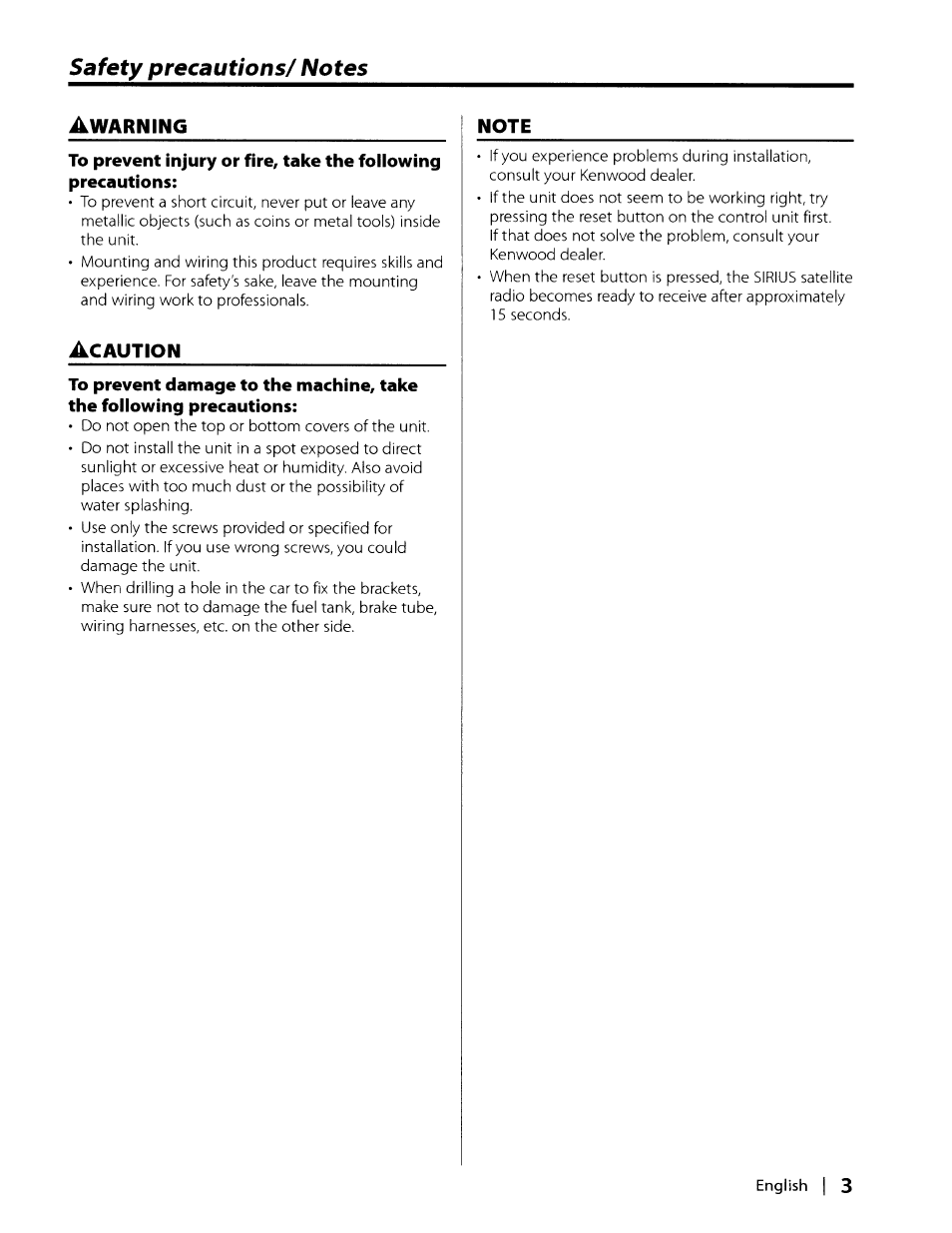 Safety precautions/ notes | Kenwood KCA-SR50 User Manual | Page 3 / 12