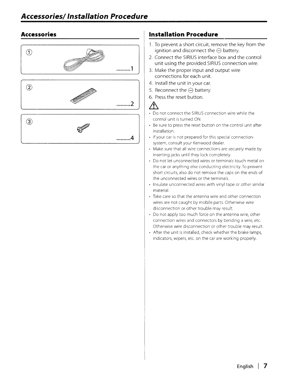 Accessories/ installation procedure, Installation procedure | Kenwood KCA-SR50 User Manual | Page 7 / 12