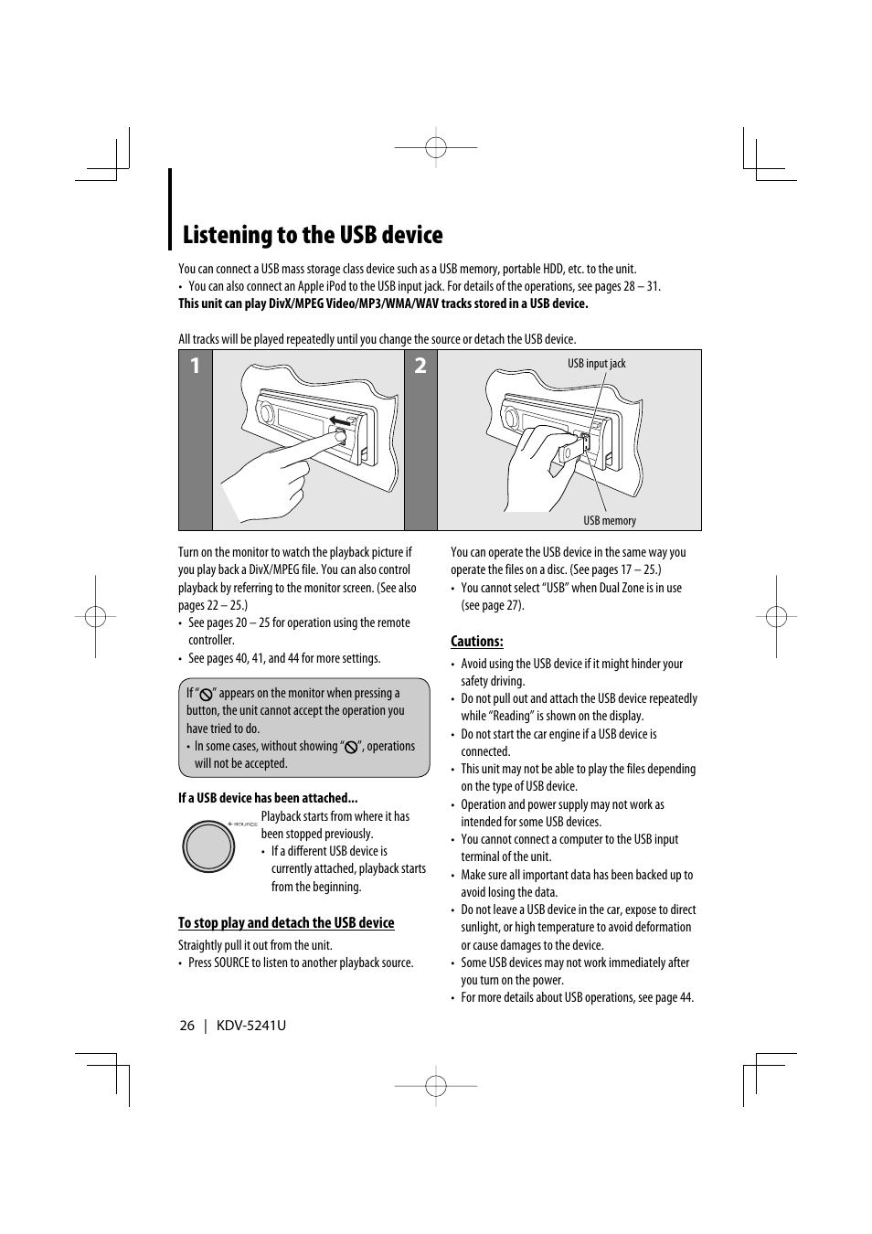 Listening to the usb device | Kenwood KDV-5241U User Manual | Page 26 / 55