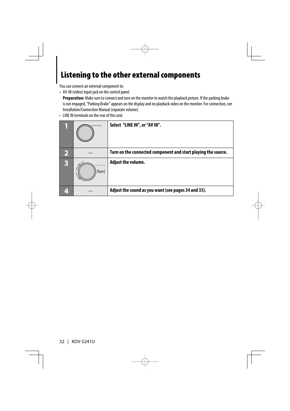 Listening to the other external components | Kenwood KDV-5241U User Manual | Page 32 / 55