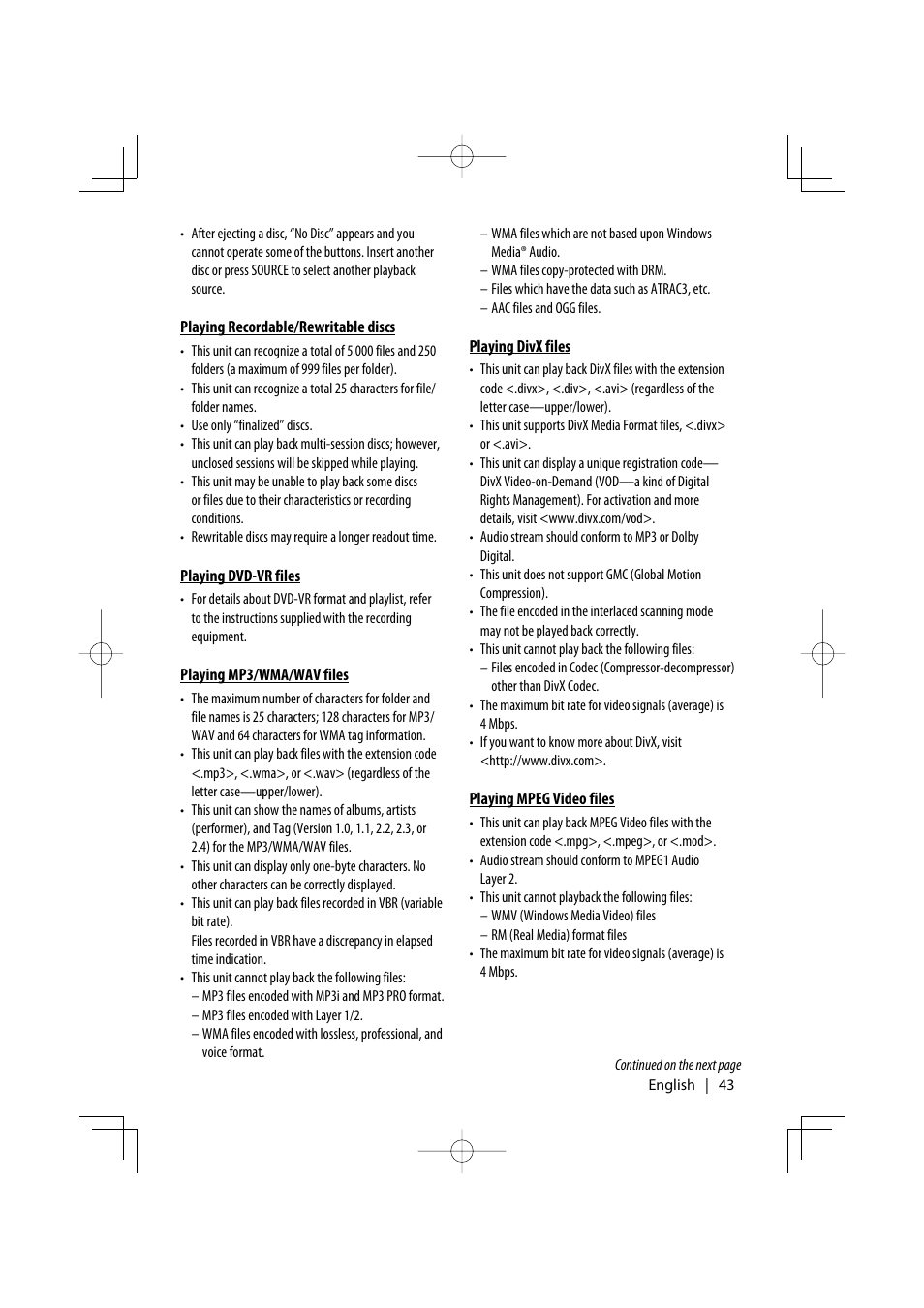 Kenwood KDV-5241U User Manual | Page 43 / 55