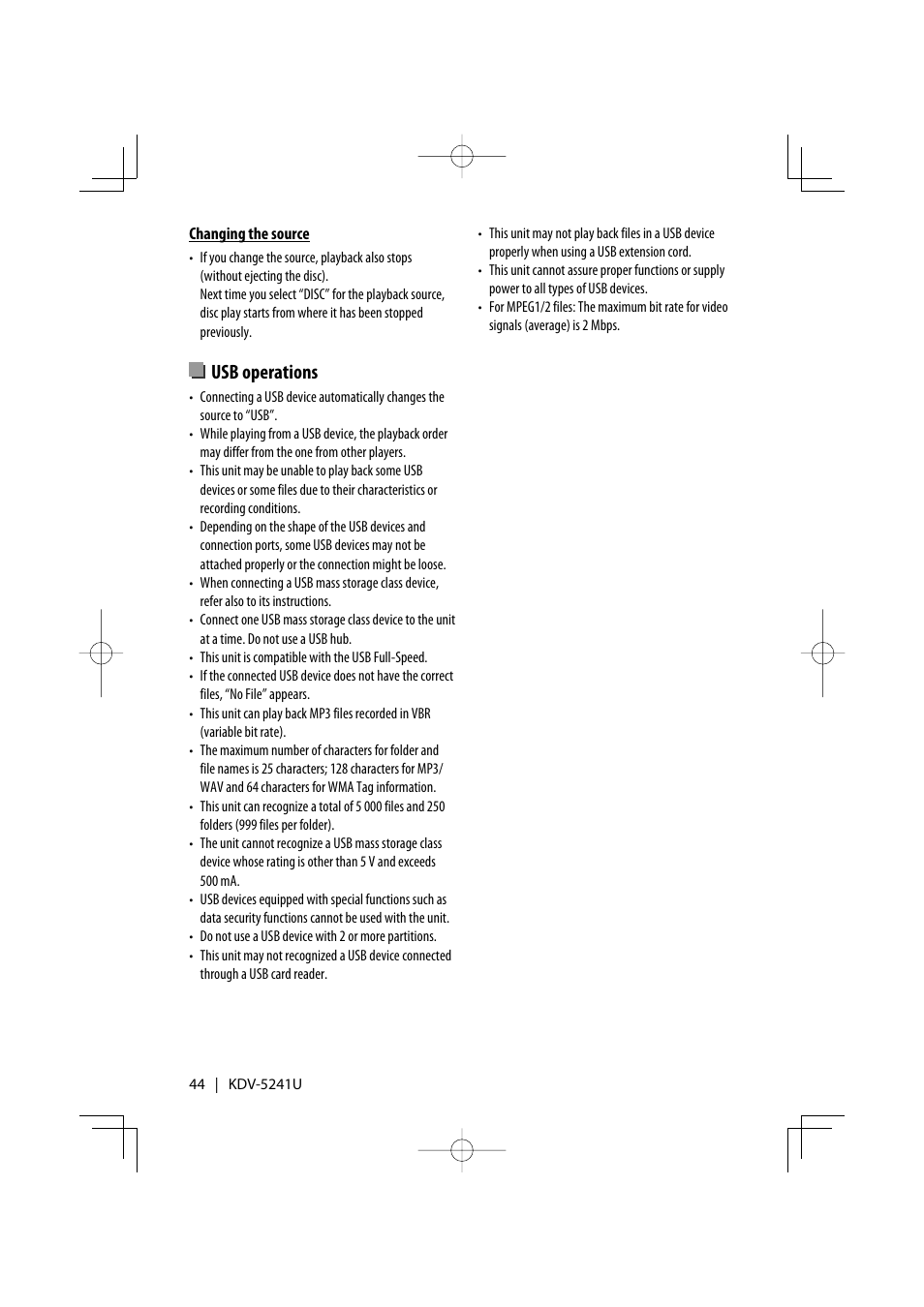 Usb operations | Kenwood KDV-5241U User Manual | Page 44 / 55