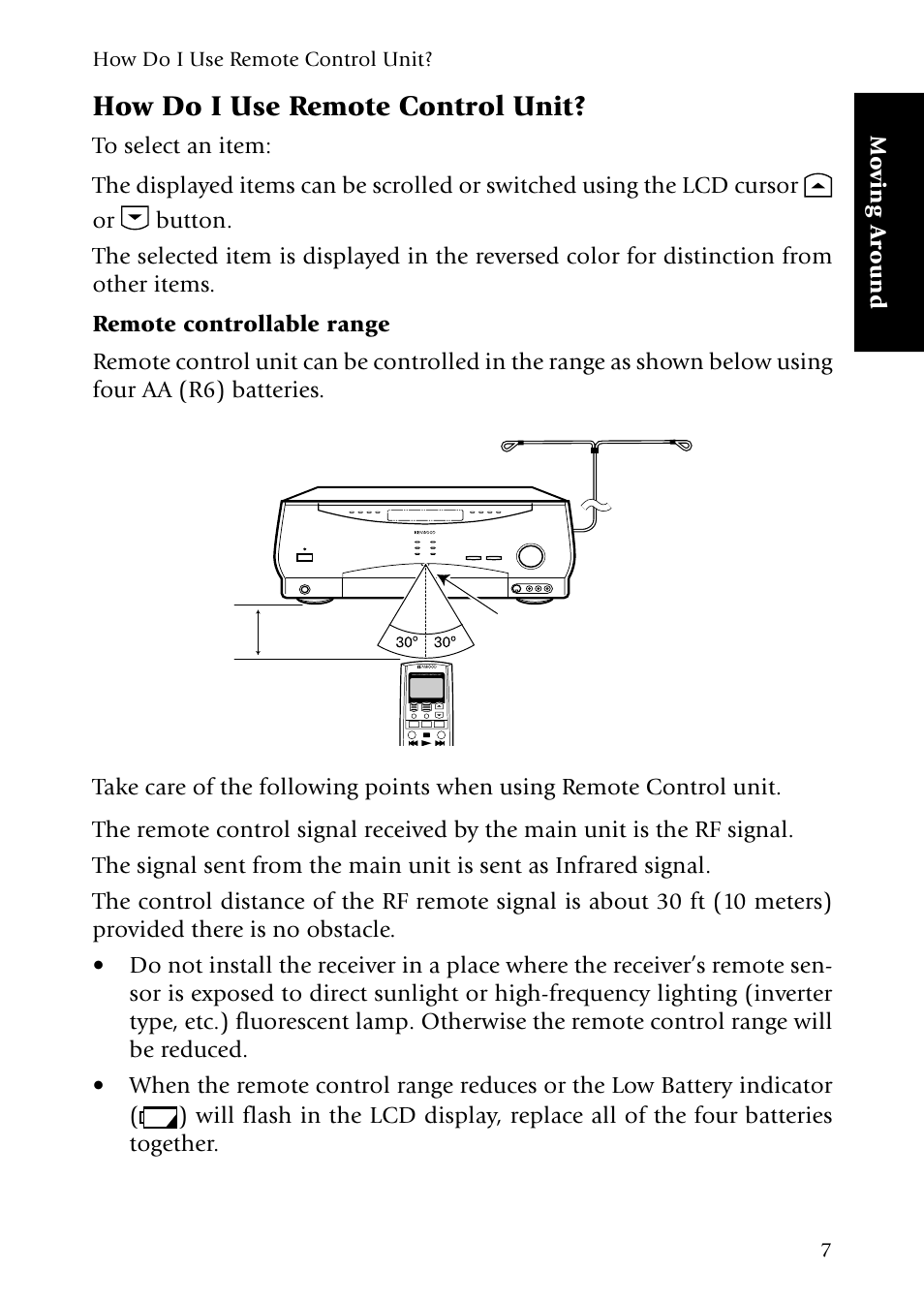 How do i use remote control unit, Remote controllable range | Kenwood Sovereign VR-5080 User Manual | Page 15 / 88