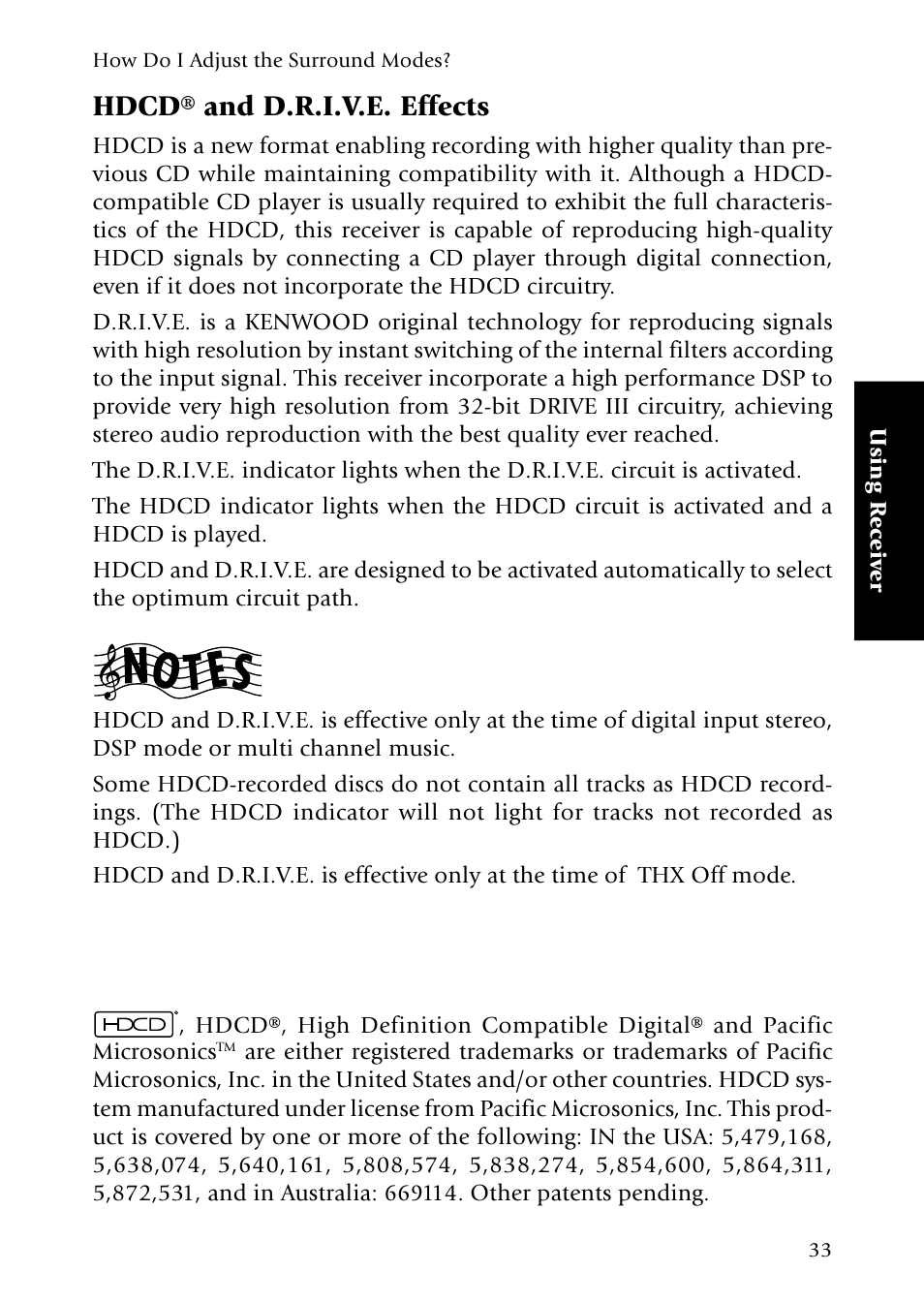 Hdcdr and d.r.i.v.e. effects, Hdcd® and d.r.i.v.e. effects | Kenwood Sovereign VR-5080 User Manual | Page 41 / 88