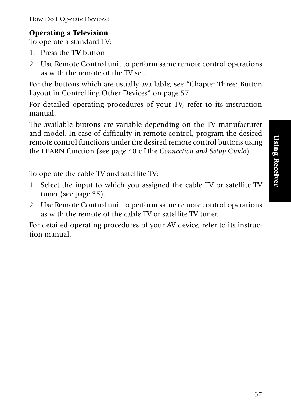 Operating a television | Kenwood Sovereign VR-5080 User Manual | Page 45 / 88