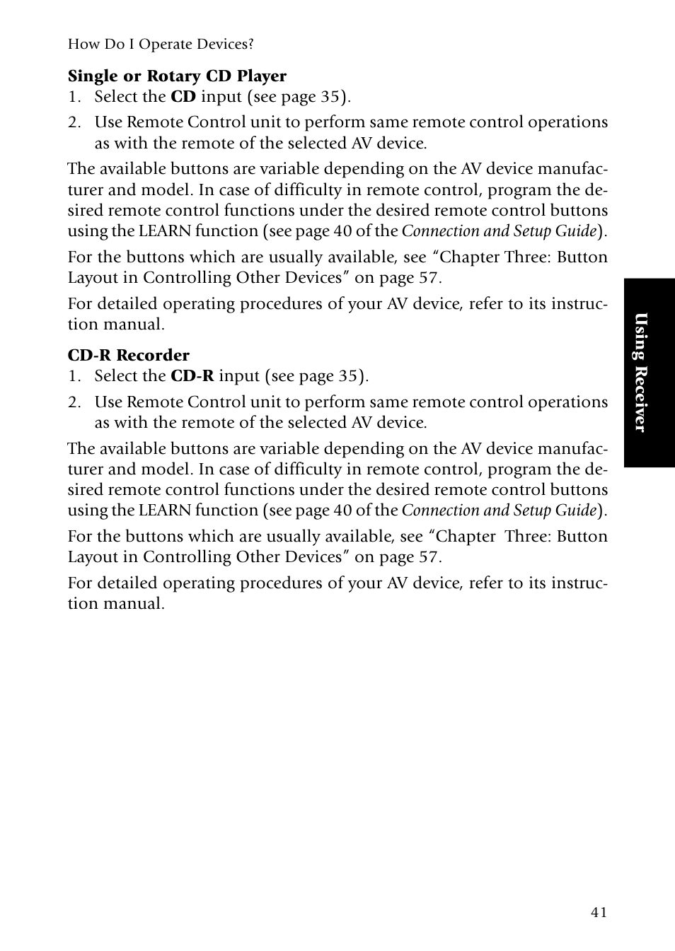 Single or rotary cd player, Cd-r recorder | Kenwood Sovereign VR-5080 User Manual | Page 49 / 88