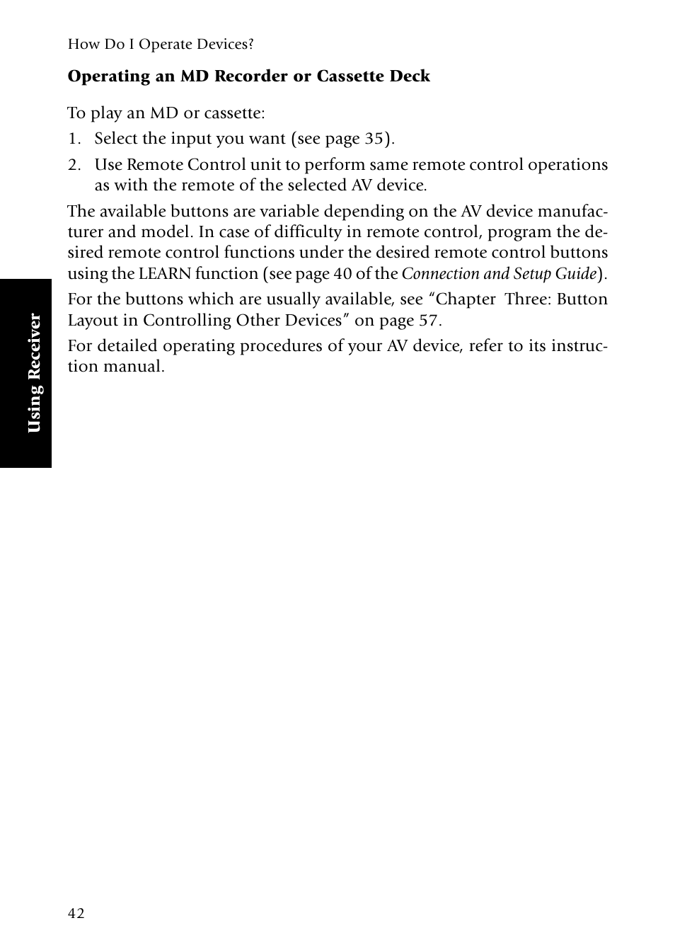 Operating an md recorder or cassette deck | Kenwood Sovereign VR-5080 User Manual | Page 50 / 88