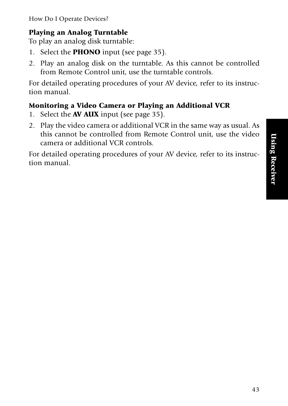 Playing an analog turntable | Kenwood Sovereign VR-5080 User Manual | Page 51 / 88