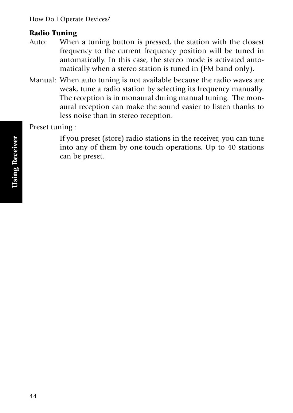 Radio tuning | Kenwood Sovereign VR-5080 User Manual | Page 52 / 88