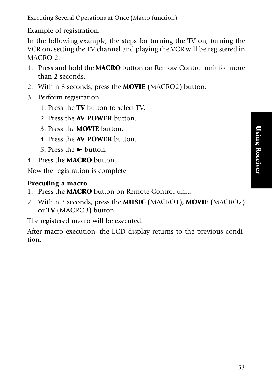 Executing a macro | Kenwood Sovereign VR-5080 User Manual | Page 61 / 88