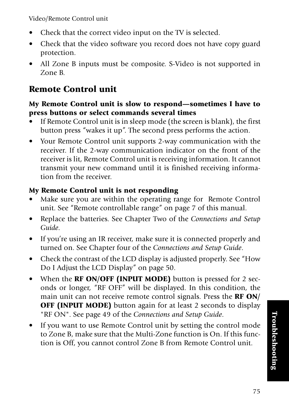 Remote control unit, My remote control unit is not responding | Kenwood Sovereign VR-5080 User Manual | Page 83 / 88