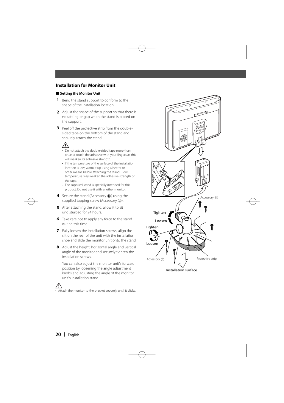 Installation for monitor unit | Kenwood LZ-760R User Manual | Page 20 / 24