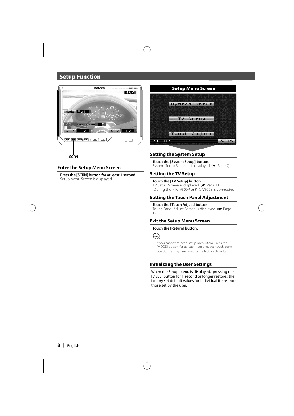 Setup function | Kenwood LZ-760R User Manual | Page 8 / 24