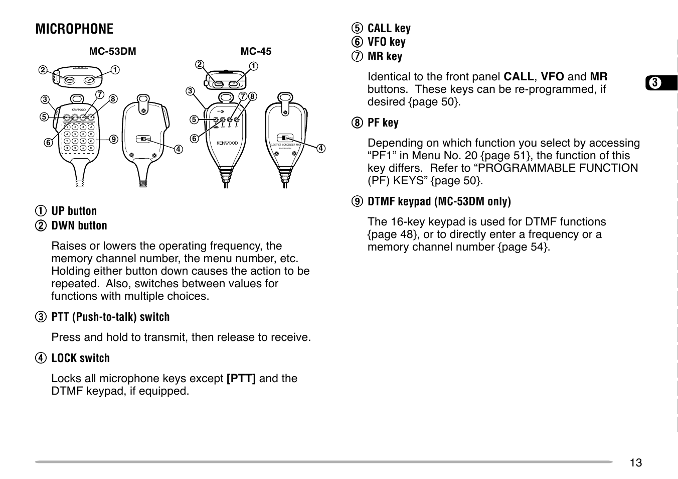 Microphone | Kenwood TM-G707 User Manual | Page 19 / 84