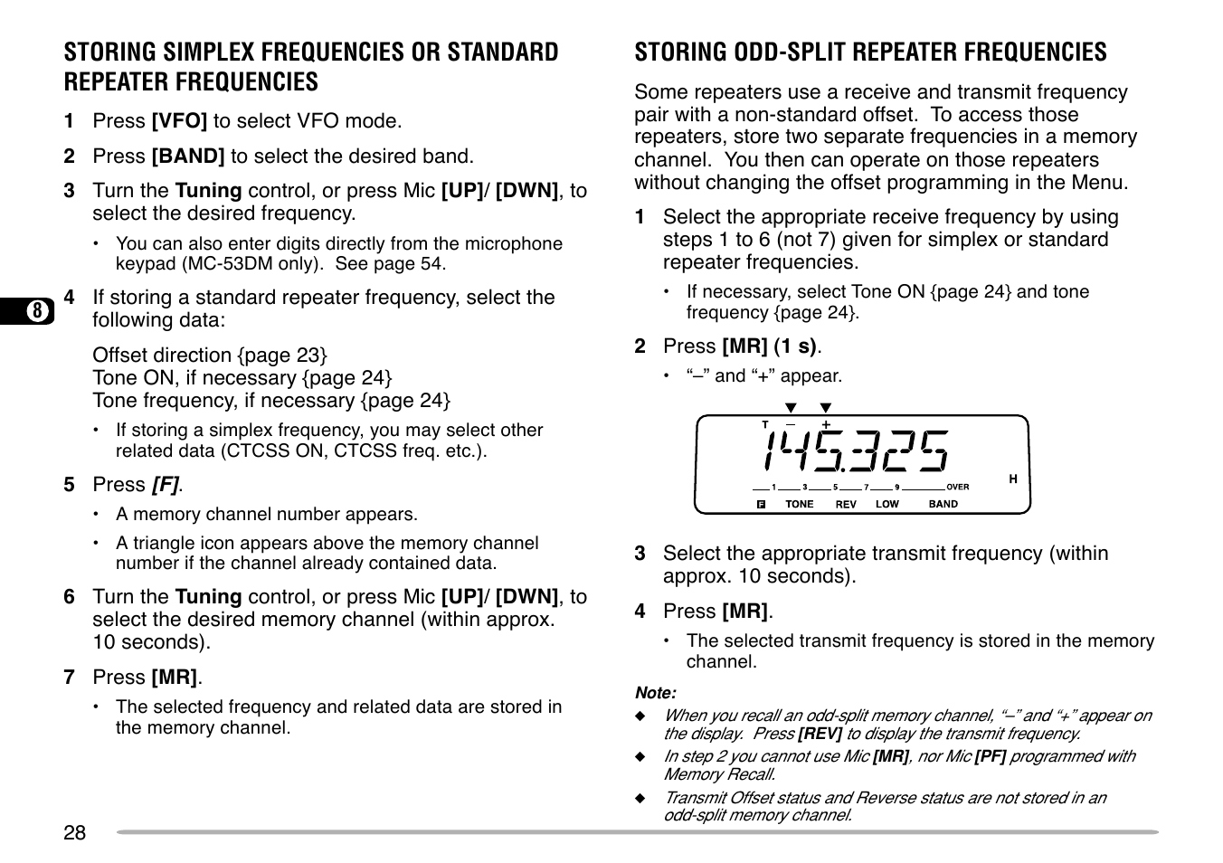 Storing odd-split repeater frequencies | Kenwood TM-G707 User Manual | Page 34 / 84