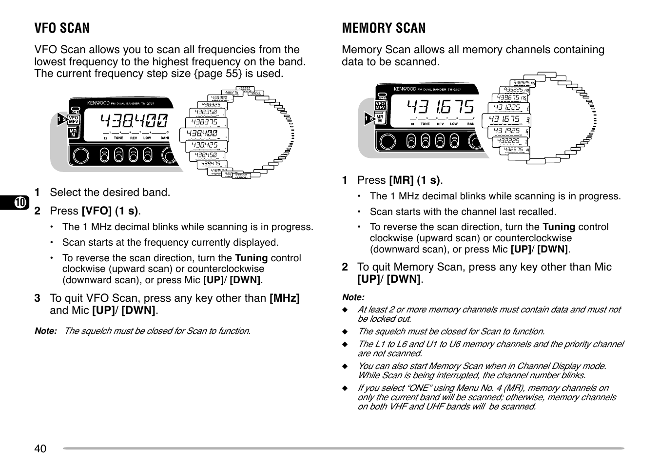 Vfo scan | Kenwood TM-G707 User Manual | Page 46 / 84