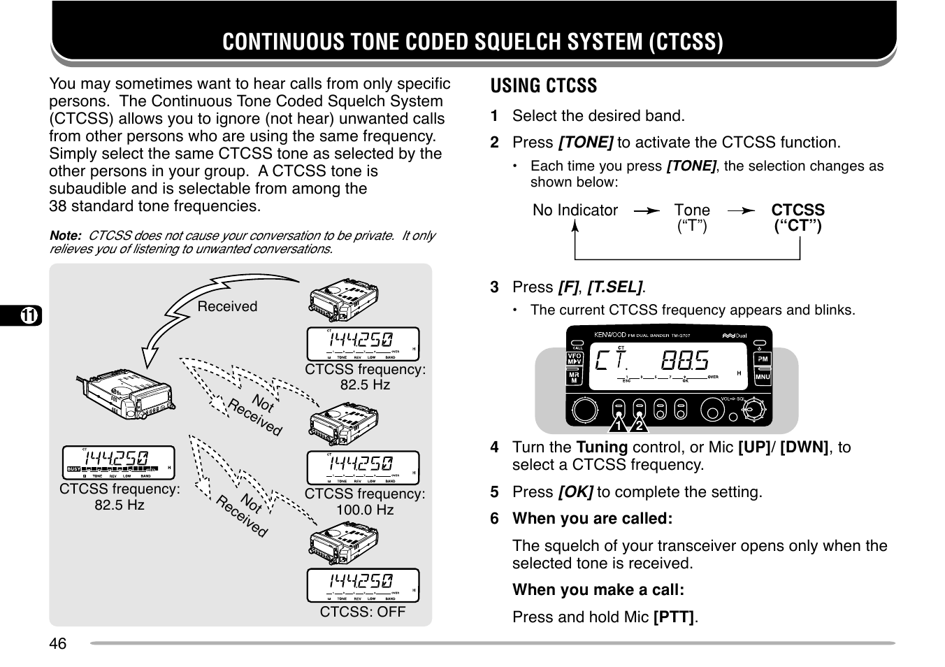 Continuous tone coded squelch system (ctcss), Using ctcss | Kenwood TM-G707 User Manual | Page 52 / 84