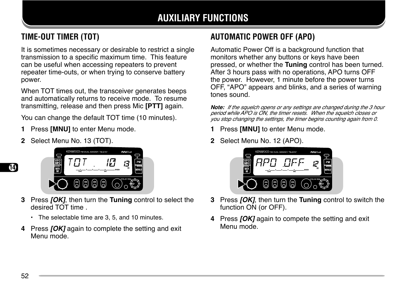 Auxiliary functions | Kenwood TM-G707 User Manual | Page 58 / 84