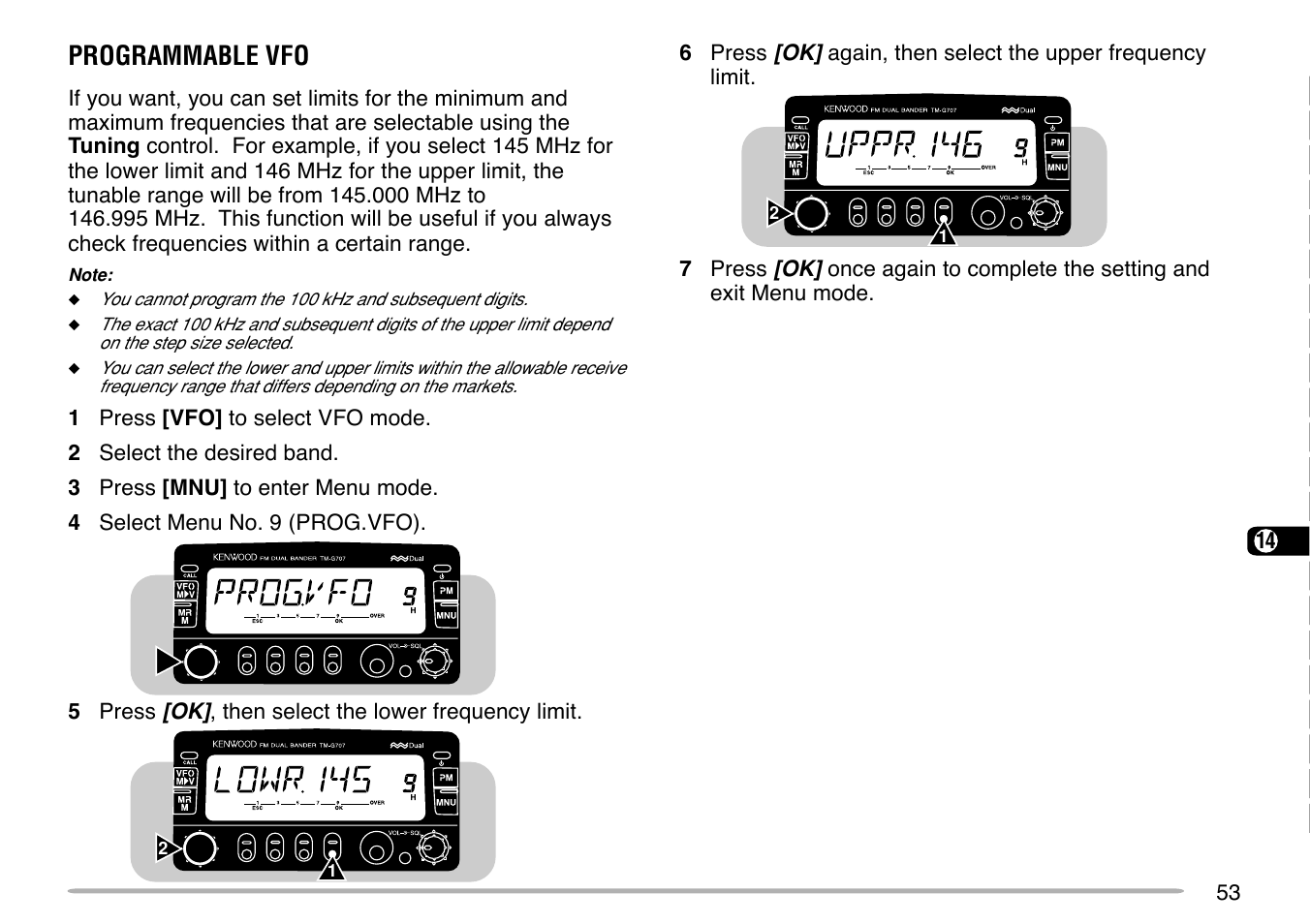 Programmable vfo | Kenwood TM-G707 User Manual | Page 59 / 84