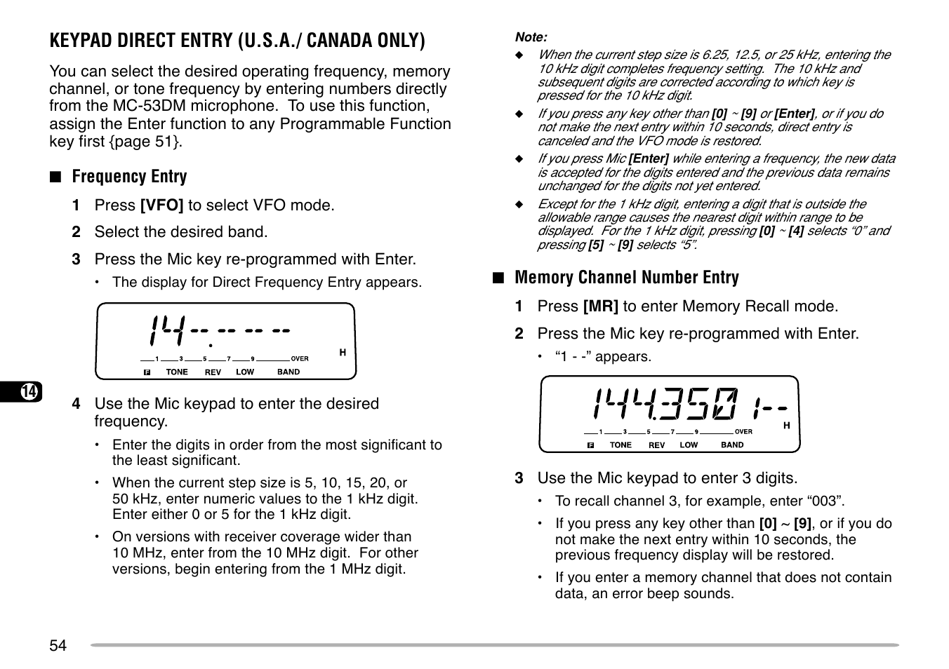 Keypad direct entry (u.s.a./ canada only) | Kenwood TM-G707 User Manual | Page 60 / 84