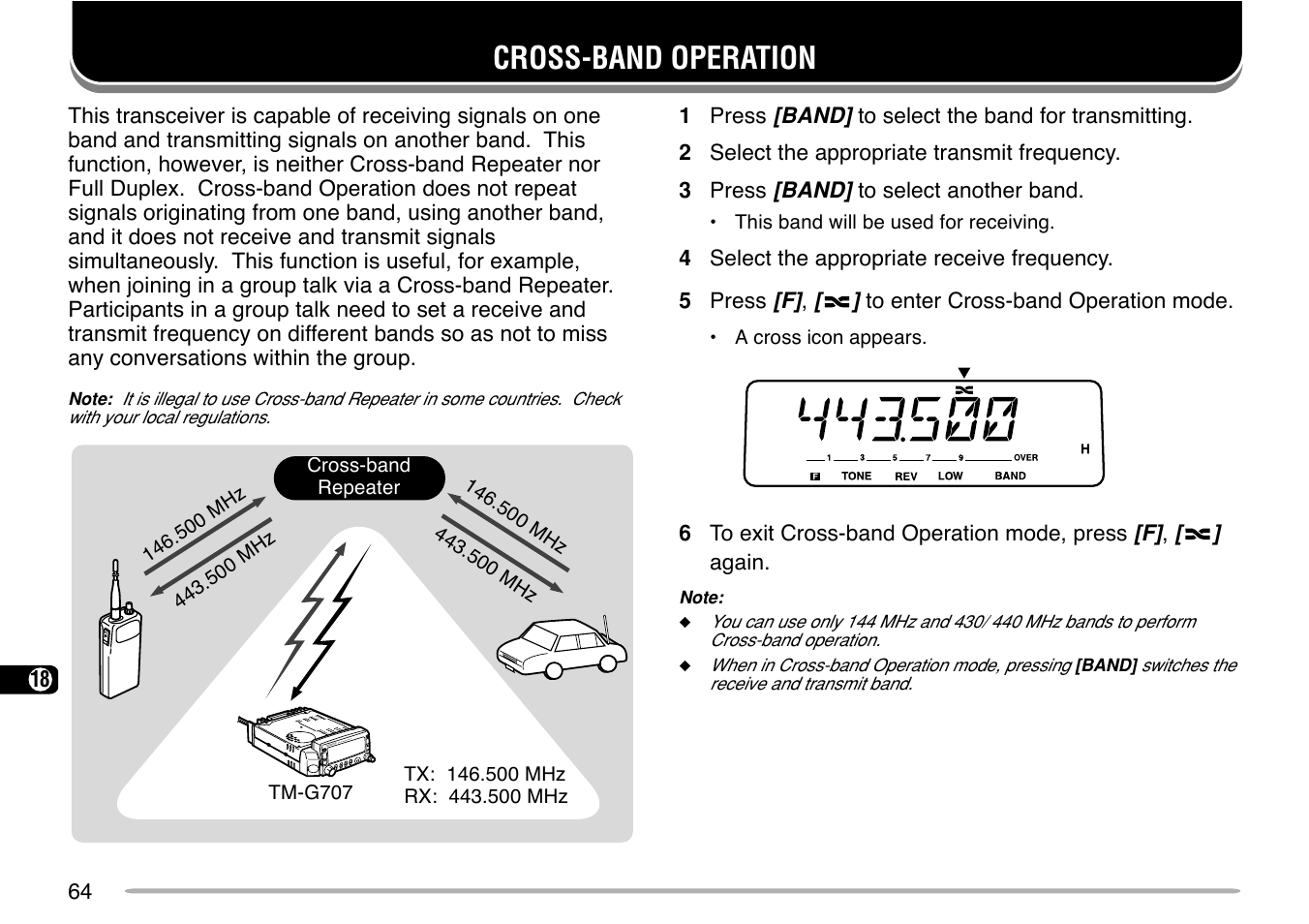 Cross-band operation | Kenwood TM-G707 User Manual | Page 70 / 84