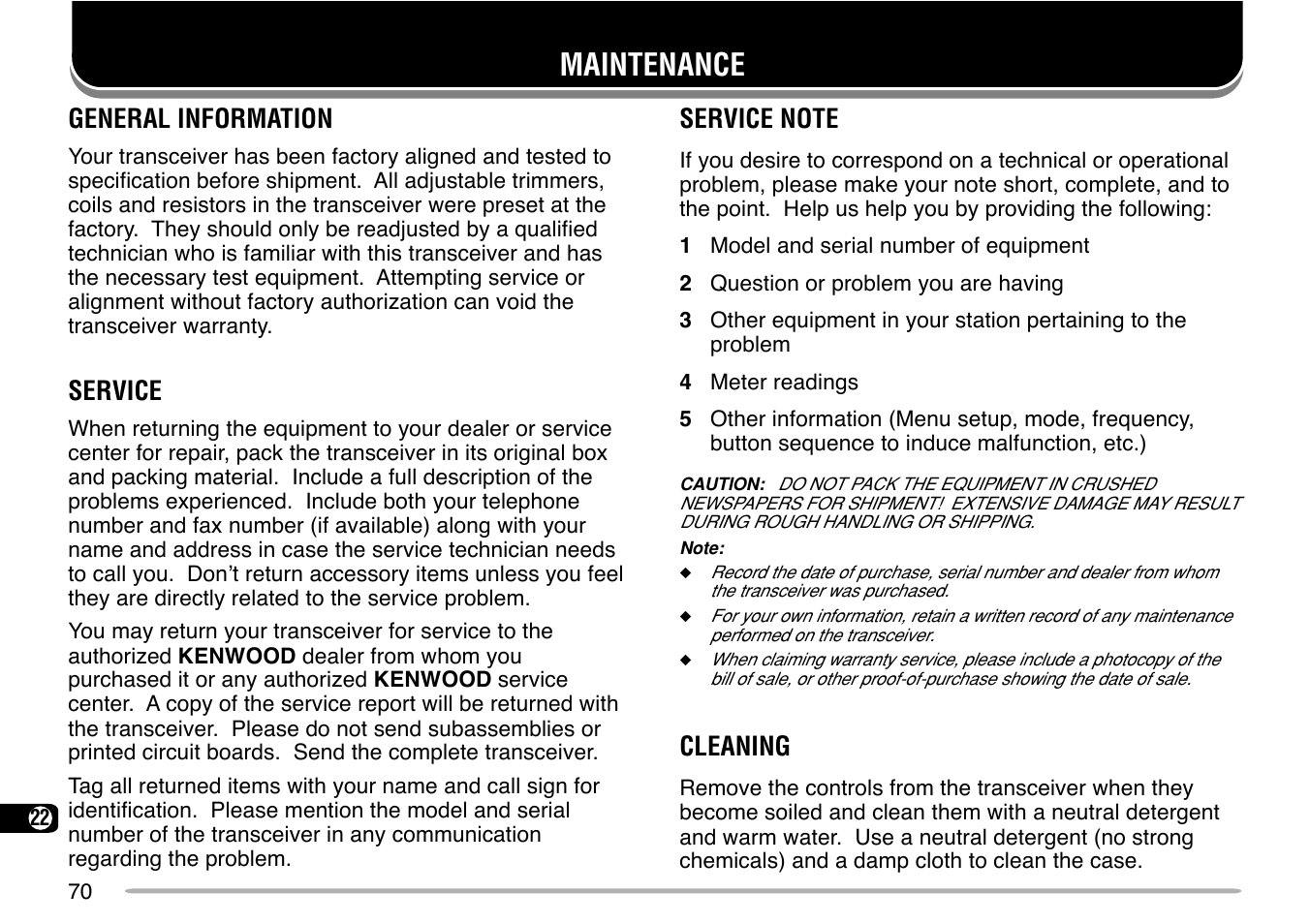 Maintenance | Kenwood TM-G707 User Manual | Page 76 / 84