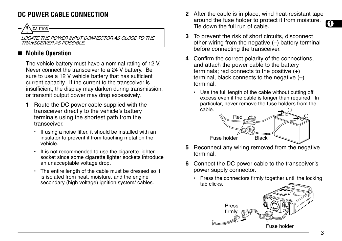 Dc power cable connection | Kenwood TM-G707 User Manual | Page 9 / 84