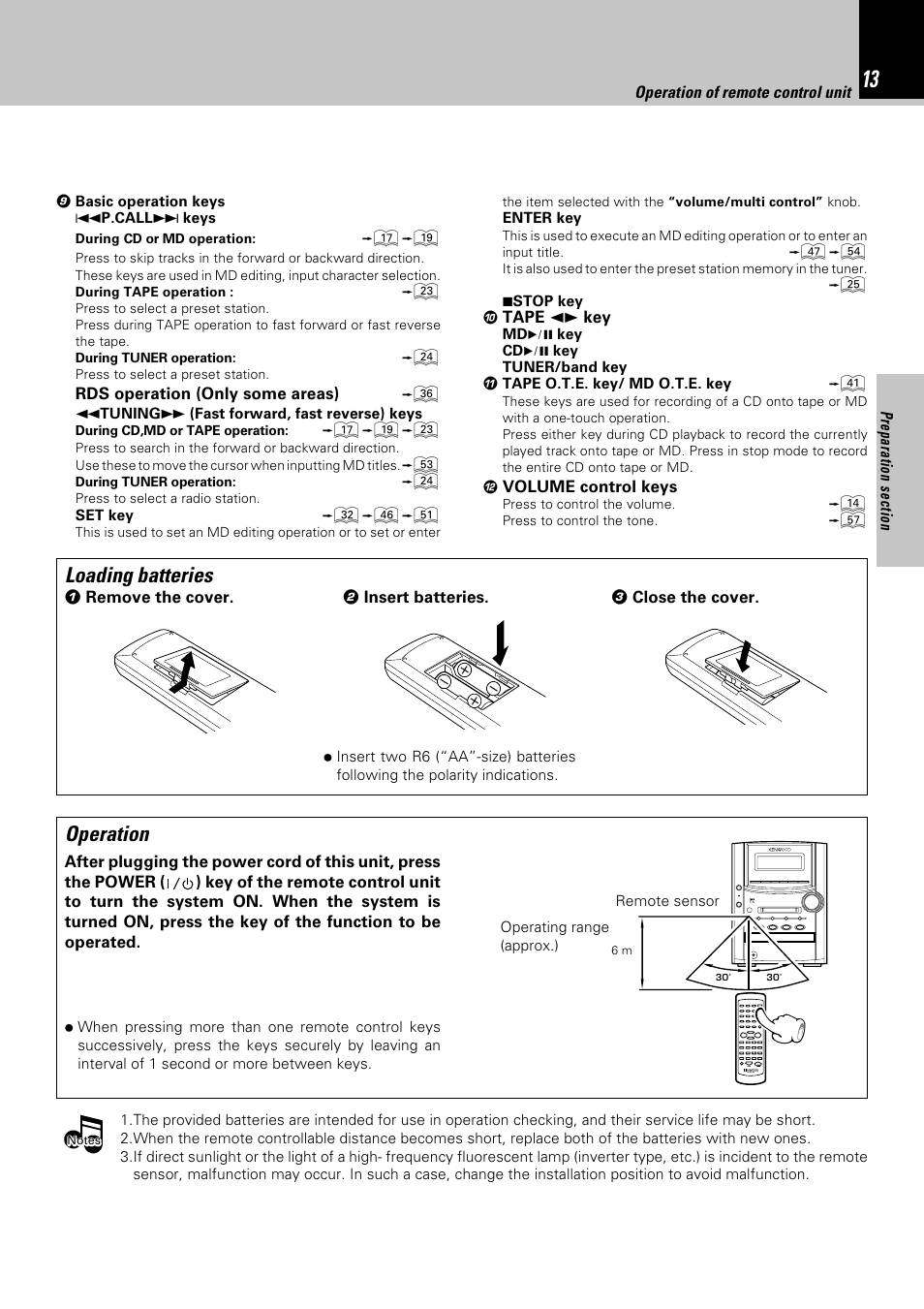 Loading batteries, Operation | Kenwood HM-382MD User Manual | Page 13 / 72