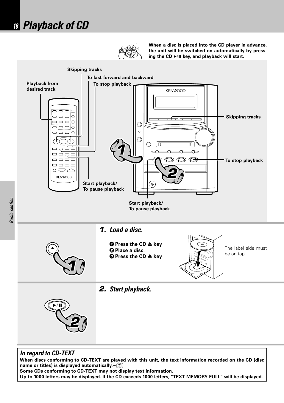 Playback of cd | Kenwood HM-382MD User Manual | Page 16 / 72